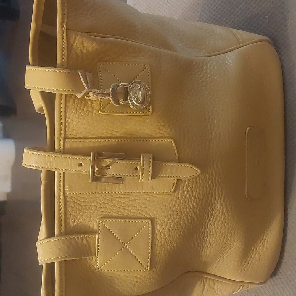 Vintage 90s Dooney and Burke USA 100% leather medium yellow mustard tote